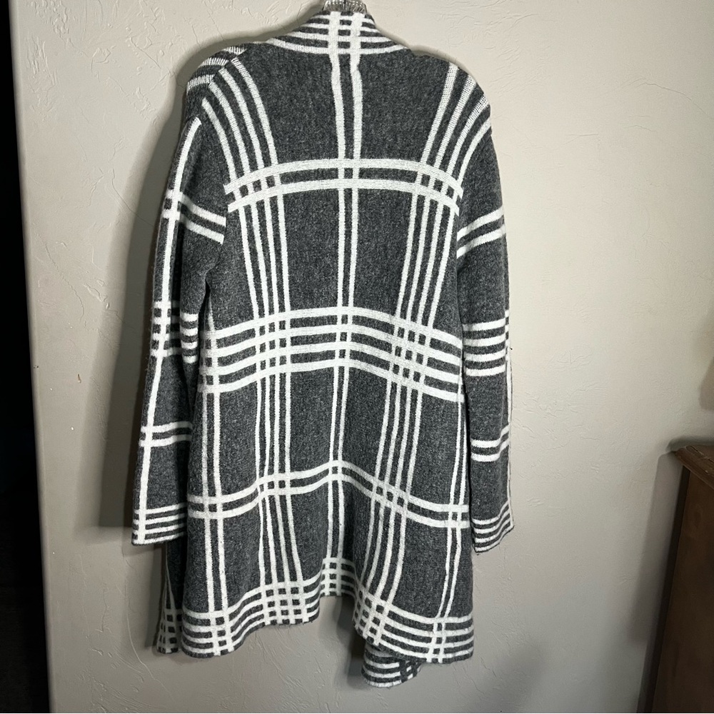 Oriana Made In Italy Gray White Plaid Wool Blend‎ Open Front Blanket Cardigan - Picture 7 of 7